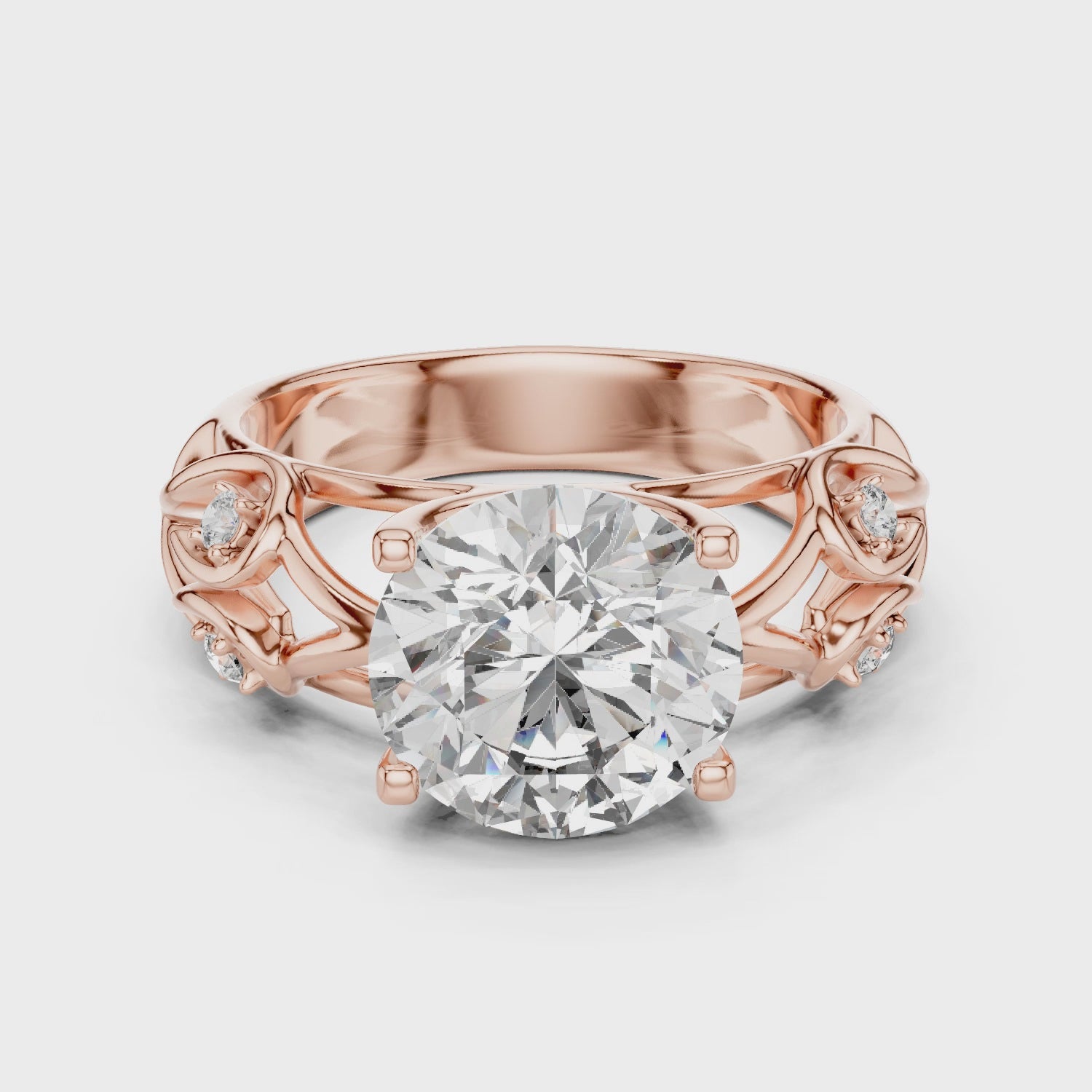 Solitaire Lab-Grown Diamond Engagement Ring with Intricate Filigree Band in Rose Gold