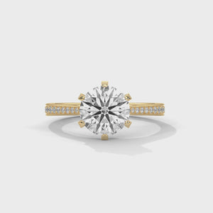 2 Carat Round Cut Lab Grown Diamond Engagement Ring – 360° Video, Six-Prong Pavé Band | Luzora Jewels