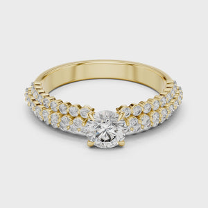 0.5 CT Round Lab Grown Diamond Pave Band Engagement Ring in yellow gold — 360 spin video by Luzora Jewels
