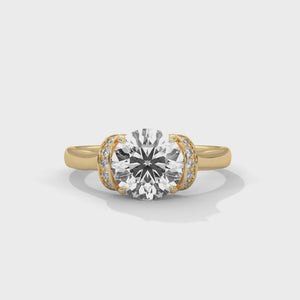 2 Carat Round Cut Lab Grown Diamond Engagement Ring – 360° Video, Ribbon Accent Solitaire | Luzora Jewels