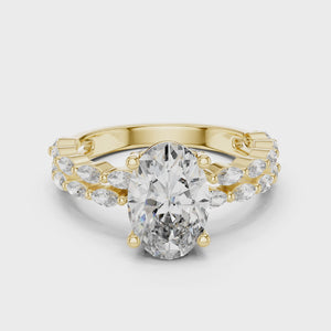 2 CT Oval Cut Marquise Band Diamond Ring
