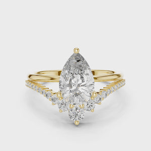 2 CT Pear Cut Lab Grown Diamond Engagement Ring with Crescent Accents
