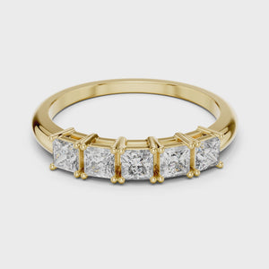 360 degree video of 0.65 CTW princess cut five stone lab grown diamond anniversary ring
