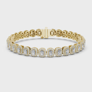 Video of yellow gold radiant cut halo diamond tennis bracelet