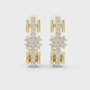Lab Grown Diamond Flower Cluster Huggie Earrings