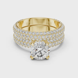 1.5 CT Round Lab Grown Diamond Wide Pave Band Engagement Ring in yellow gold — 360 spin video by Luzora Jewels