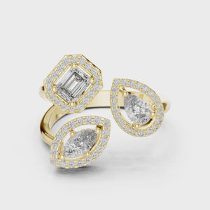 360 degree video of 0.92 CT mixed shape three stone halo lab grown diamond ring