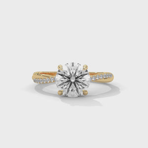2 Carat Round Cut Lab Grown Diamond Engagement Ring – 360° Video, Twisted Pavé Solitaire | Luzora Jewels