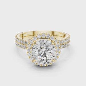 2 CT Round Halo Lab Grown Diamond Engagement Ring in yellow gold — 360 spin video by Luzora Jewels