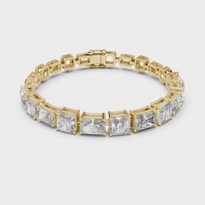 Video of yellow gold radiant and asscher cut lab grown diamond station bracelet