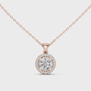 Video of rose gold round solitaire lab-grown diamond halo pendant
