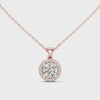Video of rose gold round solitaire lab-grown diamond halo pendant