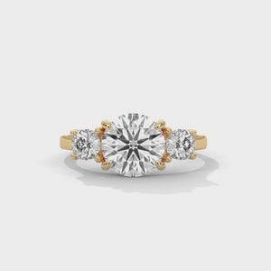 2.5 Carat Round Cut Lab Grown Diamond Engagement Ring – 360° Video, Three-Stone | Luzora Jewels