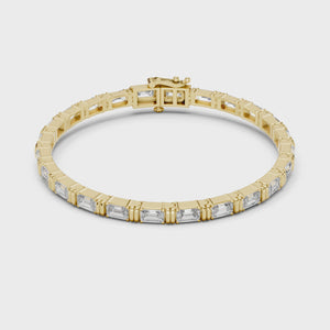 Video of yellow gold east west emerald cut lab grown diamond tennis bracelet