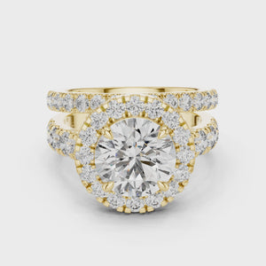 3 CT Round Halo Lab Grown Diamond Engagement Ring in yellow gold — 360 spin video by Luzora Jewels