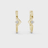 Video of yellow gold chevron solitaire lab grown diamond huggie earrings