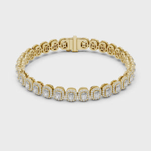 Video of yellow gold 7.04 ct radiant cut halo lab grown diamond tennis bracelet