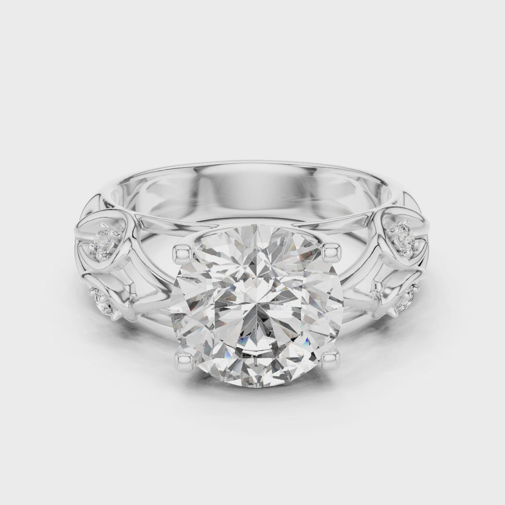 Solitaire Lab-Grown Diamond Engagement Ring with Intricate Filigree Band in White Gold
