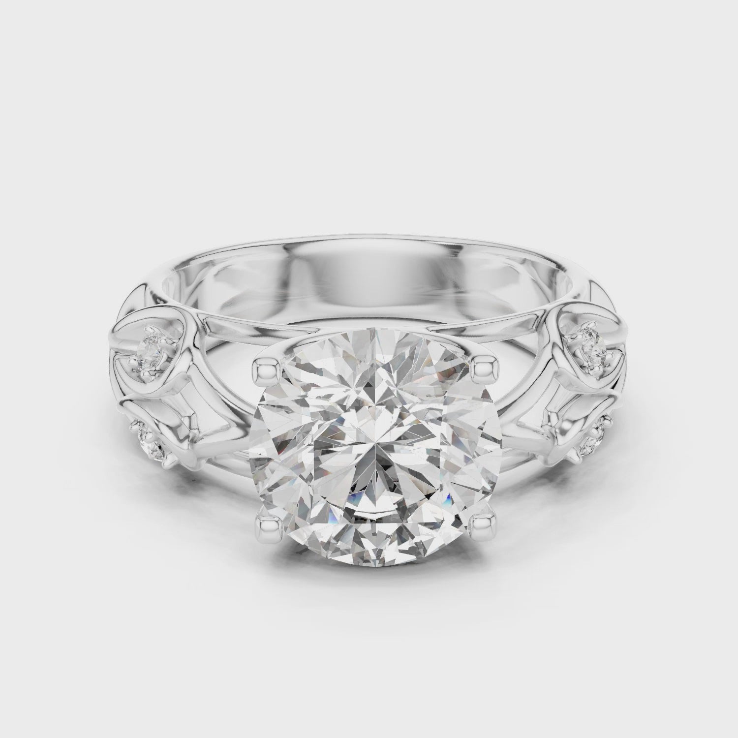 Solitaire Lab-Grown Diamond Engagement Ring with Intricate Filigree Band in White Gold