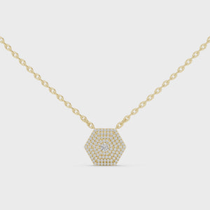 Video of 0.60 CTW Round Cut Lab Grown Diamond Hexagon Cluster Pendant in Yellow Gold.