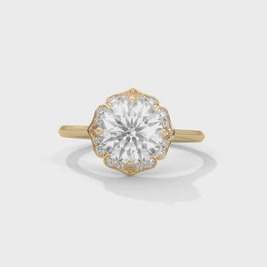2 Carat Round Cut Lab Grown Diamond Engagement Ring – 360° Video, Floral Halo | Luzora Jewels