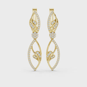 Video of yellow gold lab grown diamond floral vine leverback drop earrings