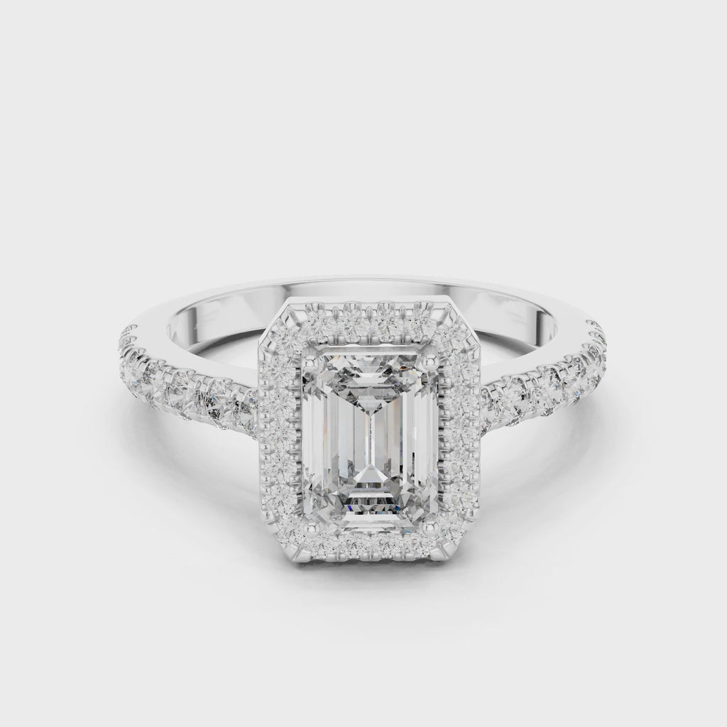 Emerald Cut Lab Grown Diamond Halo Ring