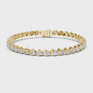 Video of yellow gold S-link round diamond tennis bracelet