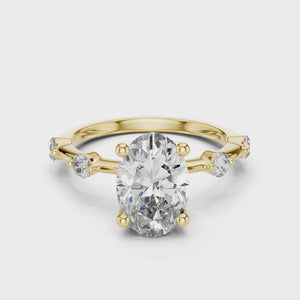 2 CT Oval Cut Lab Grown Diamond Engagement Ring with Spaced Accents