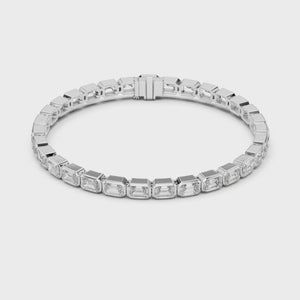 Close-up video of the emerald cut lab grown diamond eternity tennis bracelet clasp and setting