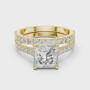 1.5 CT Princess Cut Lab Grown Diamond Split Shank Engagement Ring in yellow gold — 360 spin video by Luzora Jewels