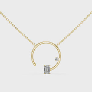 0.98 CTW emerald-cut and round lab-grown diamond open circle pendant video showcasing sparkle and design.