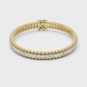 Video of yellow gold emerald cut lab grown diamond tennis bracelet