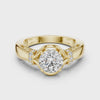 360-degree product video of a yellow gold round cut lab-grown diamond engagement ring with woven vine design