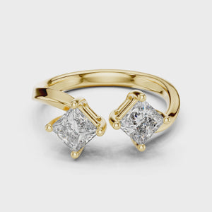 360 degree video of 0.9 CT princess cut open toi et moi lab grown diamond ring