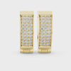 Video of yellow gold lab grown diamond three-row pavé huggie hoop earrings