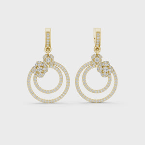 Video of yellow gold lab grown diamond double circle drop earrings