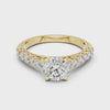 360-degree product video of a yellow gold round cut lab-grown diamond engagement ring with side stones