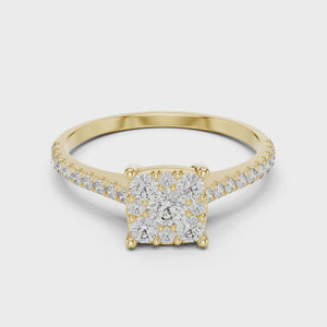 0.6 CT Cushion Cluster Lab Grown Diamond Engagement Ring in yellow gold — 360 spin video by Luzora Jewels