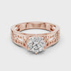 Round Cut Lab Grown Diamond Solitaire Engagement Ring in Rose Gold with Openwork Band - Front View