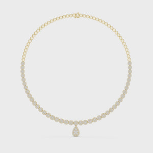 360 degree video of 7.88 CTW round cluster lab grown diamond necklace with pear drop