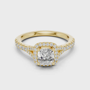 360 degree video of 1.38 CTW cushion cut lab grown diamond engagement ring