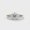 3 Carat Round Cut Lab Grown Diamond Engagement Ring – 360° Video, Three-Stone Pear Sides | Luzora Jewels