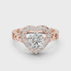 1.32 CTW round lab-grown diamond engagement ring with a heart-shaped halo and open-heart band