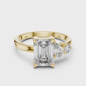 2 CT Emerald Cut Asymmetric Accent Ring