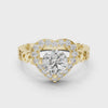1.32 CTW round lab-grown diamond engagement ring with a heart-shaped halo and open-heart band