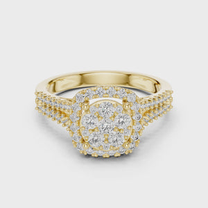 360 degree video of 0.8 CTW round halo lab grown diamond engagement ring