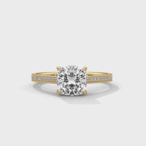 1.75 Carat Cushion Cut Lab Grown Diamond Engagement Ring – 360° Video, Pavé Band Solitaire | Luzora Jewels