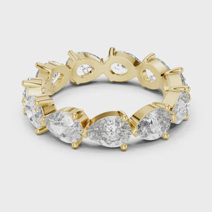 3 CT Pear Cut Lab Grown Diamond Eternity Ring in yellow gold — 360 spin video by Luzora Jewels